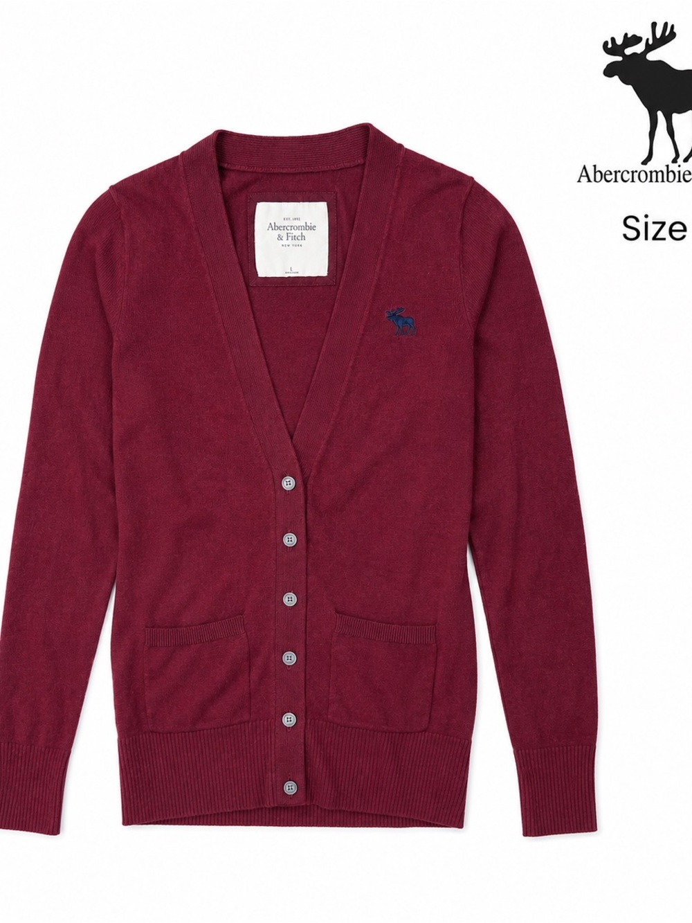Abercrombie & Fitch Burgundy Cotton Cashmere Wool Cardigan Size L